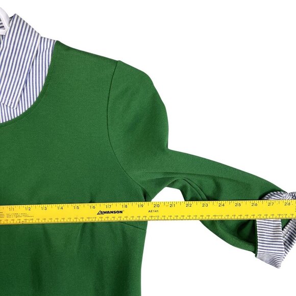 Talbots Womens M Green Stripe Collared Polo Pique Dress Pockets Academia Preppy - Picture 12 of 16